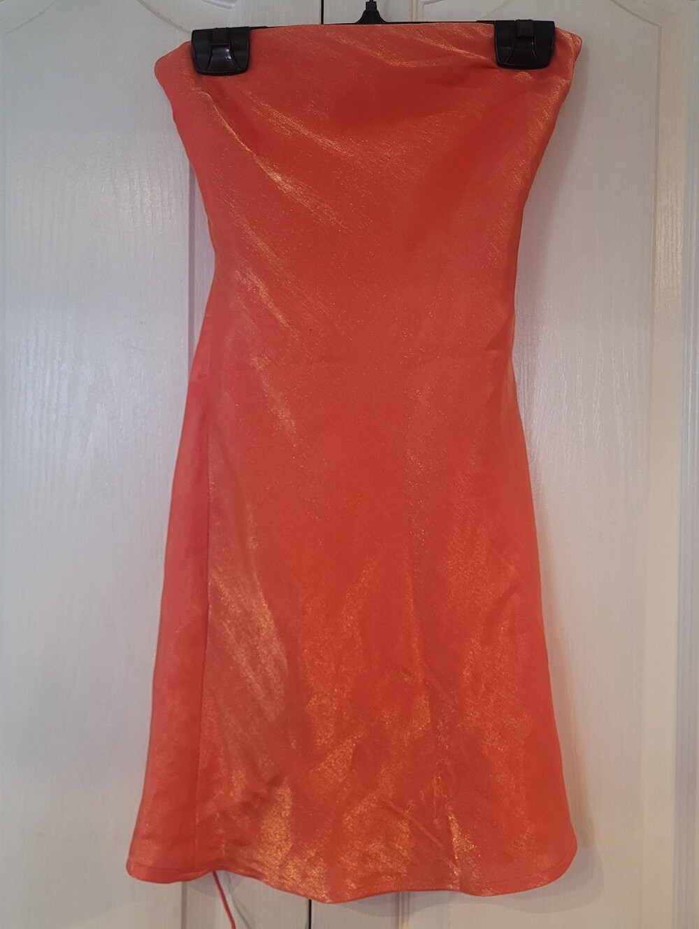 White Fox Boutique Strapless Shimmer Orange Mini Dress